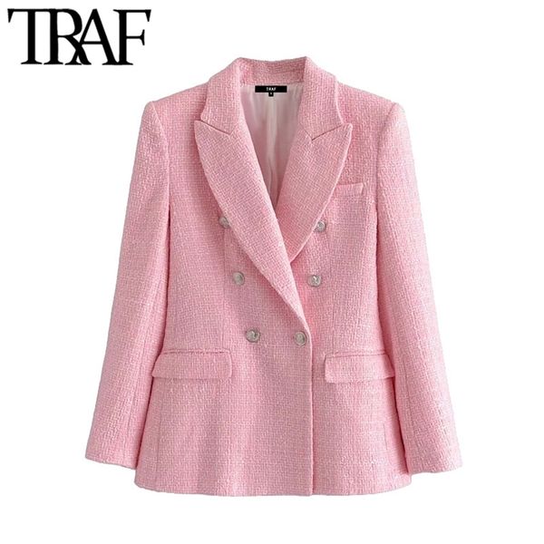 women fashion double breasted tweed check blazer coat vintage long sleeve pockets female outerwear chic veste 210507, White;black
women fashion double breasted tweed check blazer coat vintage long sleeve pockets female outerwear chic veste 210507, White;black