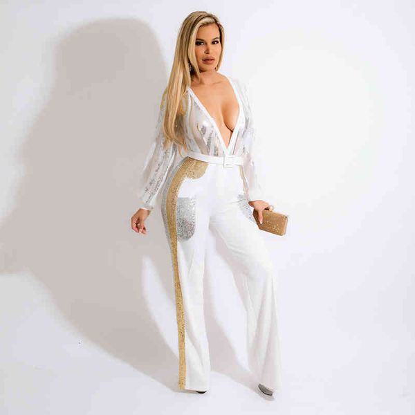 fashion sequin stitched straight tribute long sleeve deep v women casual wide leg pants with pocket long jumpsuit, White
fashion sequin stitched straight tribute long sleeve deep v women casual wide leg pants with pocket long jumpsuit, White