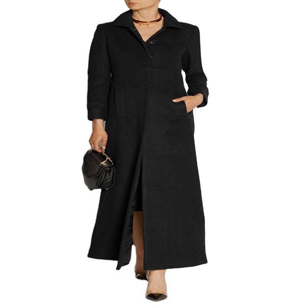 women's wool & blends high street 2021 fall winter designer coat single breasted solid color cashmere extra long overcoat, Black
women's wool & blends high street 2021 fall winter designer coat single breasted solid color cashmere extra long overcoat, Black