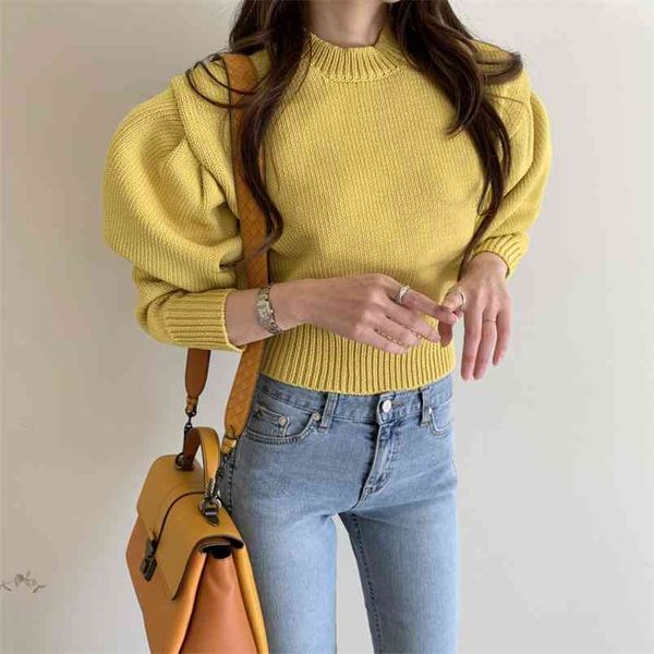 women autumn sweater candy colors slim waist pullovers o-neck all-match knitted puff sleeve soft warm female gk406 210507, White;black
women autumn sweater candy colors slim waist pullovers o-neck all-match knitted puff sleeve soft warm female gk406 210507, White;black