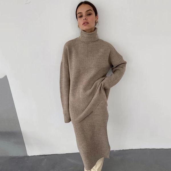 two piece dress set of two solid-colored, high-quality, autumn, feminine knitted or crocheted pieces, turtleneck, upper-waist skirt, casual, White
two piece dress set of two solid-colored, high-quality, autumn, feminine knitted or crocheted pieces, turtleneck, upper-waist skirt, casual, White