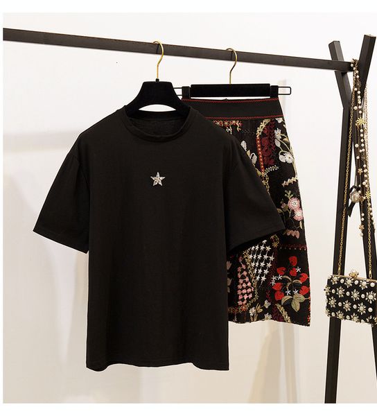 dresses women's diamond beadings star tees blouses ladies and black luxury floral embroidery skirt suit set, White
dresses women's diamond beadings star tees blouses ladies and black luxury floral embroidery skirt suit set, White