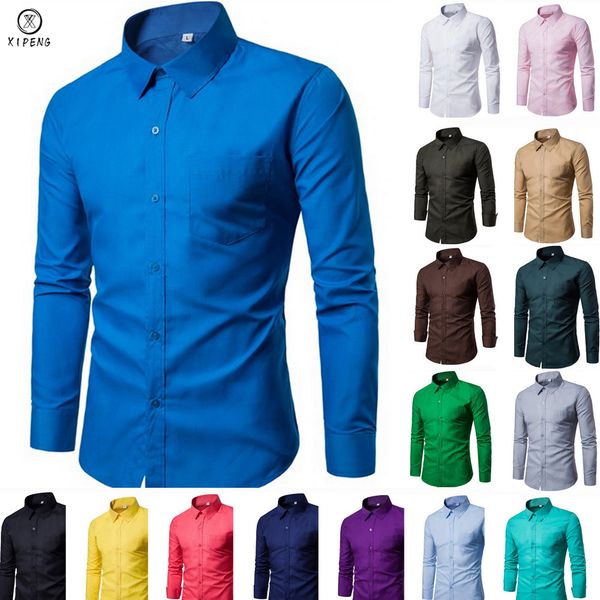 men dress shirt long sleeve slim brand designer solid male clothing fit business shirts 4xl, White;black
men dress shirt long sleeve slim brand designer solid male clothing fit business shirts 4xl, White;black