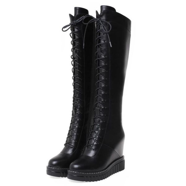 boots thigh high creepers women lace up genuine leather knee motorcycle female winter wedges heel fashion sneakers, Black
boots thigh high creepers women lace up genuine leather knee motorcycle female winter wedges heel fashion sneakers, Black