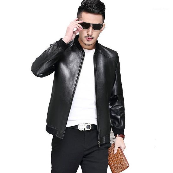 men's leather & faux mens jacket casual handsome men baseball collar washed coat, Black
men's leather & faux mens jacket casual handsome men baseball collar washed coat, Black