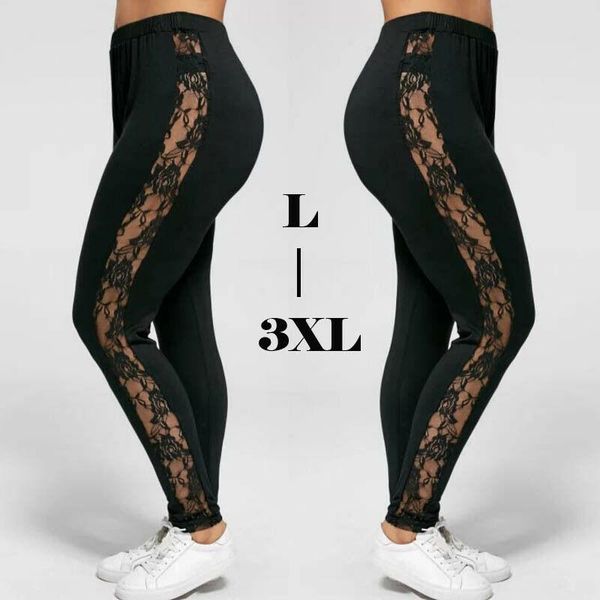 women's leggings plus size women holllow out lace high waist bandage pants insert sheer viscose elastane l-3xl, Black
women's leggings plus size women holllow out lace high waist bandage pants insert sheer viscose elastane l-3xl, Black