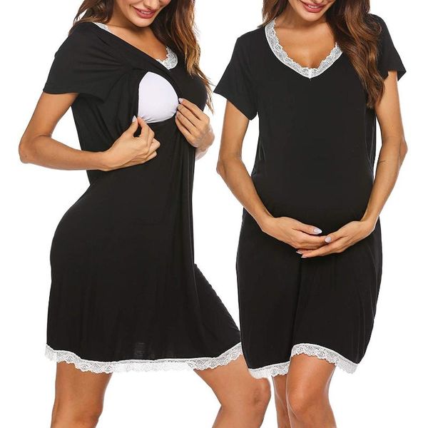 women maternity short sleeve hight waist dress for daily wearing or baby shower women's summer dresses, White
women maternity short sleeve hight waist dress for daily wearing or baby shower women's summer dresses, White