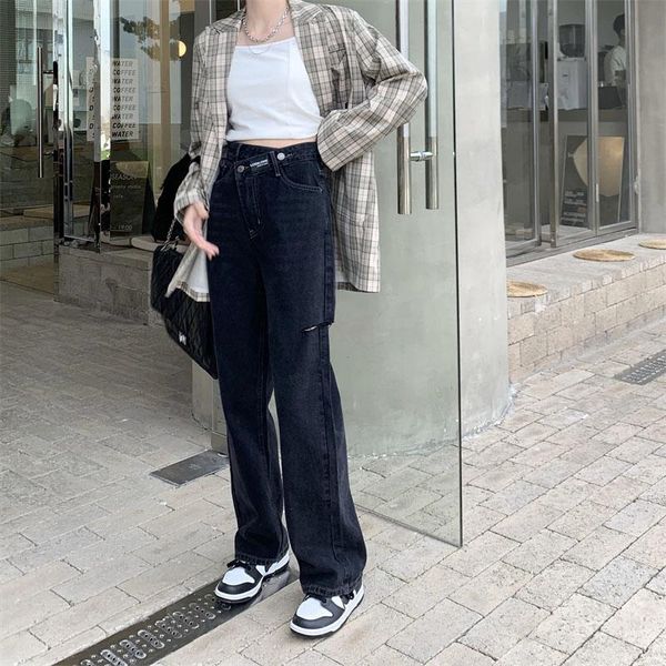 women's jeans sweet girly irregular trousers hole denim long vintage high waist black loose straight boot wide leg pant, Blue
women's jeans sweet girly irregular trousers hole denim long vintage high waist black loose straight boot wide leg pant, Blue