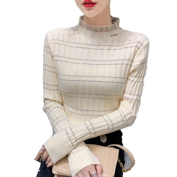 women's sweaters winter girl women ruffles pullovers knitted turtleneck casual patchwork full sleeve striped bottom, White;black
women's sweaters winter girl women ruffles pullovers knitted turtleneck casual patchwork full sleeve striped bottom, White;black
