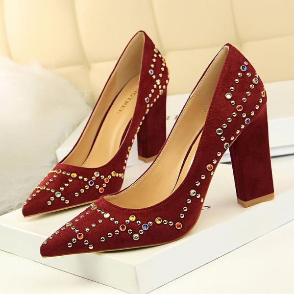 women shoes pointed toe pumps thick with suede colored rhinestone dress 9.5cm high heels wedding, Black
women shoes pointed toe pumps thick with suede colored rhinestone dress 9.5cm high heels wedding, Black