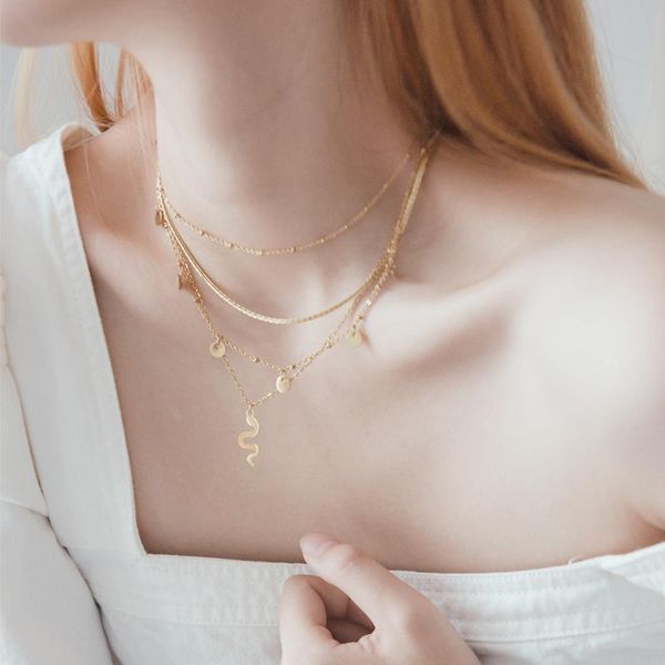 chokers gold layered chain link snake pendant necklace dainty fashion stainless steel color retention choker for women girls, Golden;silver 
chokers gold layered chain link snake pendant necklace dainty fashion stainless steel color retention choker for women girls, Golden;silver