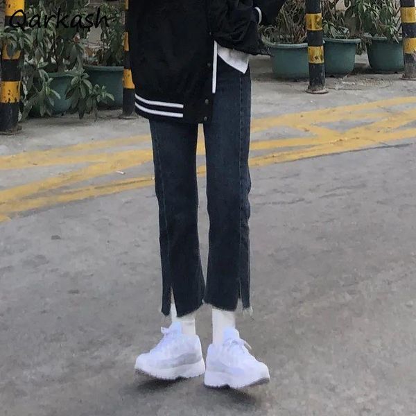 women's jeans women straight leg simple washed ankle-length korean style girls all-match trousers slit tassels pockets street daily chi, Blue
women's jeans women straight leg simple washed ankle-length korean style girls all-match trousers slit tassels pockets street daily chi, Blue