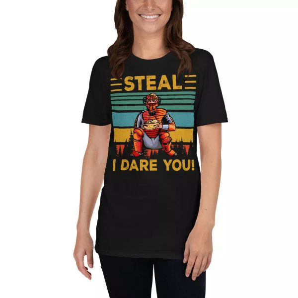 vintage retro steal i dare you funny catcher softball gifts t-shirt, White;black
vintage retro steal i dare you funny catcher softball gifts t-shirt, White;black