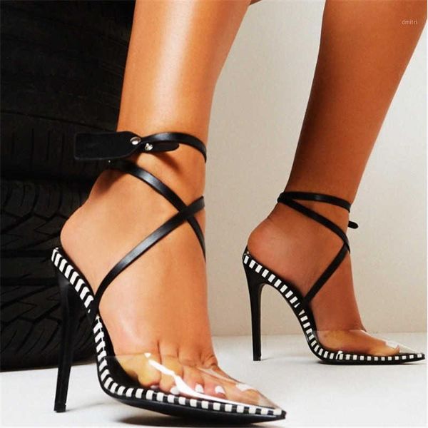 dress shoes transparent pvc pointed toe women thin high heels summer mixed color sandals ankle cross- strap rivets buckle pumps, Black
dress shoes transparent pvc pointed toe women thin high heels summer mixed color sandals ankle cross- strap rivets buckle pumps, Black