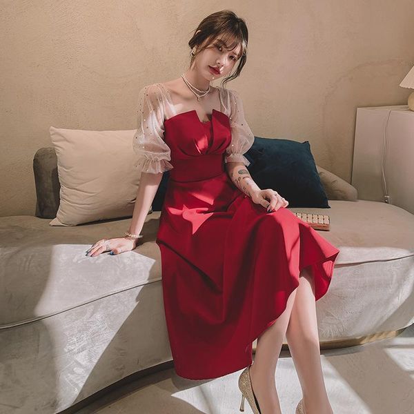 ethnic clothing burgundy bride engagement wedding gown tulle elastic sleeve evening party dress slim retract waist quinceanera prom, Red
ethnic clothing burgundy bride engagement wedding gown tulle elastic sleeve evening party dress slim retract waist quinceanera prom, Red