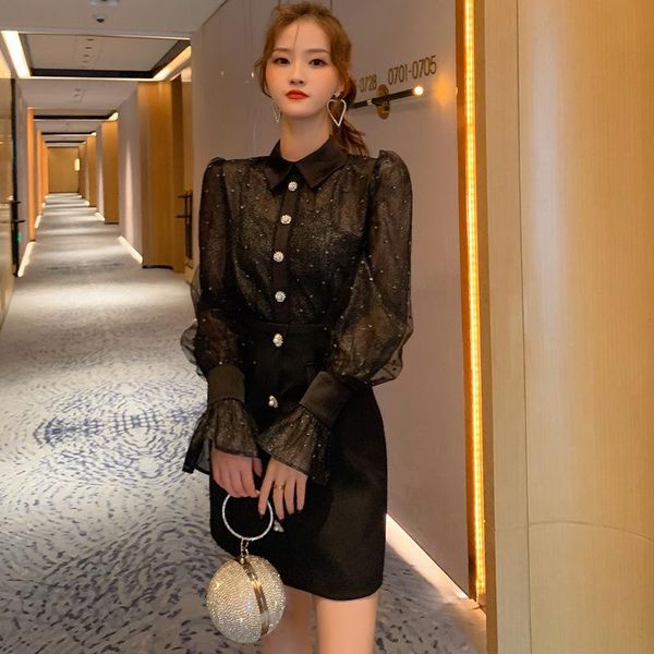 casual dresses 2021 women's dress collar tulle bright diamond stitching suit temperament women, Black;gray
casual dresses 2021 women's dress collar tulle bright diamond stitching suit temperament women, Black;gray