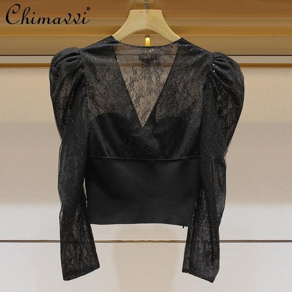 women's blouses & shirts crop with long sleeves autumn elegant lace v neck casual black shirt blouse trend 2021 blusas elegantes de muj, White
women's blouses & shirts crop with long sleeves autumn elegant lace v neck casual black shirt blouse trend 2021 blusas elegantes de muj, White