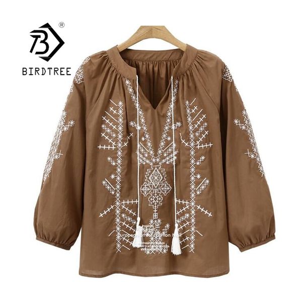 v necks embroidery tunic blouses european and american long sleeves plus size 5xl spring fall new t14424x 210419, White 
v necks embroidery tunic blouses european and american long sleeves plus size 5xl spring fall new t14424x 210419, White