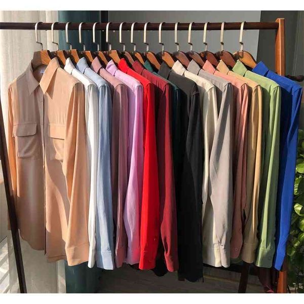 100% silk women long sleeve ol shirt double pockets soft ladies office wear blouse 210730, White
100% silk women long sleeve ol shirt double pockets soft ladies office wear blouse 210730, White