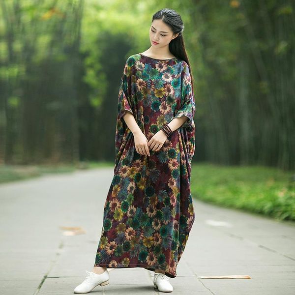 spring summer long maxi dress floral women batwing sleeve cotton gown plus size vestidos robe longues ete casual dresses, Black;gray
spring summer long maxi dress floral women batwing sleeve cotton gown plus size vestidos robe longues ete casual dresses, Black;gray