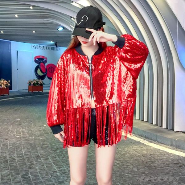 women's jackets 2021 spring stage wear performance style brand industrial sequin long-sleeved coat loose-fit tassels clothes, Black;brown
women's jackets 2021 spring stage wear performance style brand industrial sequin long-sleeved coat loose-fit tassels clothes, Black;brown