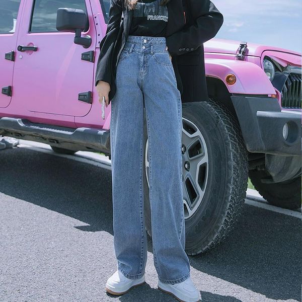 women's jeans autumn double buckle ultra high waist cotton women plus size straight loose wide leg mop pants full-length trousers, Blue
women's jeans autumn double buckle ultra high waist cotton women plus size straight loose wide leg mop pants full-length trousers, Blue