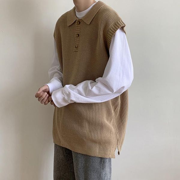 men's vests autumn lapel sweater vest warm fashion casual knitted pullover men korean loose sleeveless mens clothes, Black;white
men's vests autumn lapel sweater vest warm fashion casual knitted pullover men korean loose sleeveless mens clothes, Black;white