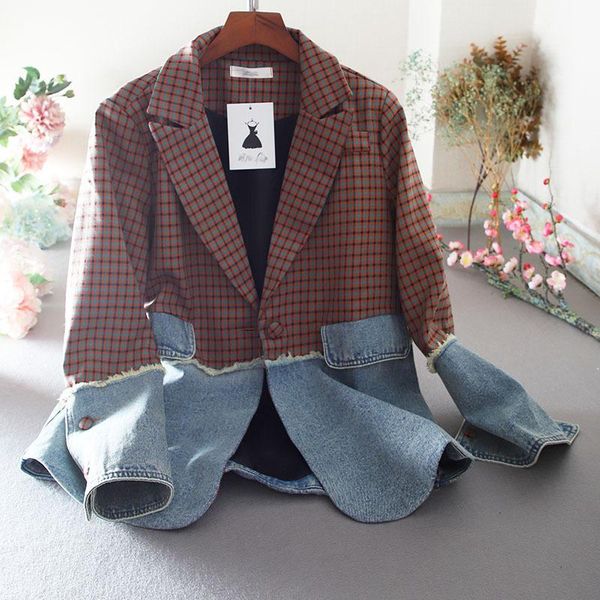 women's suits & blazers superaen plaid patchwork suit coat female 2021 all match loose casual splicing fashion office lady full jacket, White;black
women's suits & blazers superaen plaid patchwork suit coat female 2021 all match loose casual splicing fashion office lady full jacket, White;black
