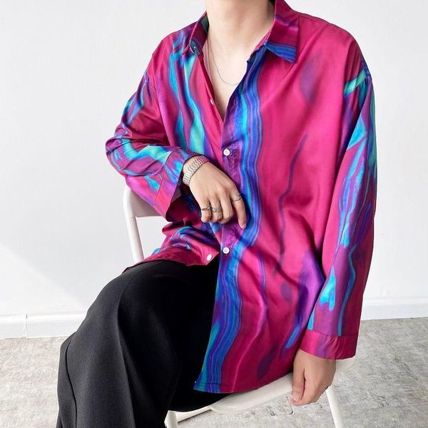 men's casual shirts autumn personalized ink rainbow print long sleeve shirt 2021 trend loose lapel oversize clothes, White;black
men's casual shirts autumn personalized ink rainbow print long sleeve shirt 2021 trend loose lapel oversize clothes, White;black