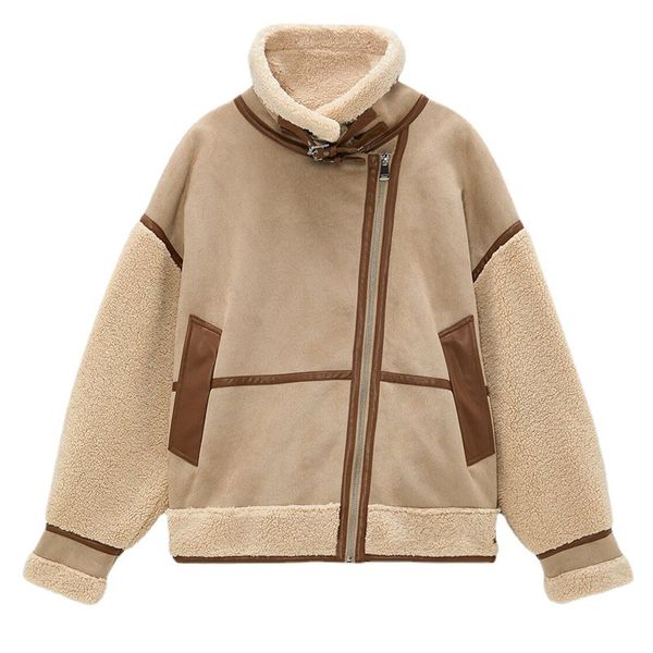 leather winter women thick warm vintage patchwork suede lambswool biker jackets coat chic loose faux leather outwear female overcoat, Black
leather winter women thick warm vintage patchwork suede lambswool biker jackets coat chic loose faux leather outwear female overcoat, Black