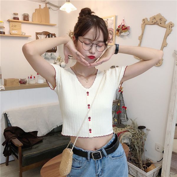 t-shirts women flounce hem tee female buttoned up v-neck cotton solid short sleeve t-shirt summer, White
t-shirts women flounce hem tee female buttoned up v-neck cotton solid short sleeve t-shirt summer, White