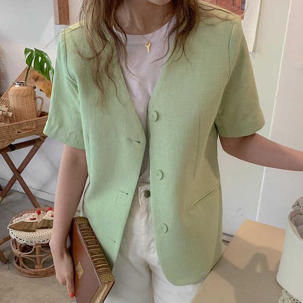women's suits & blazers korean chic summer small fresh and tender green skin v-neck loose three-button thin linen cotton short-sleeved, White;black
women's suits & blazers korean chic summer small fresh and tender green skin v-neck loose three-button thin linen cotton short-sleeved, White;black