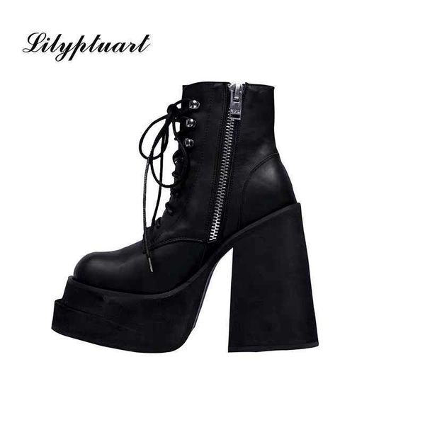european and american fashion round toe zipper women's shoes super high thick heel leather ankle boots womens platform heels 210911, Black
european and american fashion round toe zipper women's shoes super high thick heel leather ankle boots womens platform heels 210911, Black