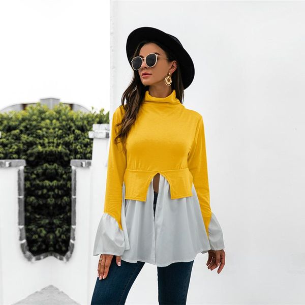 women's blouses & shirts 2021 autumn irregular ruffled high neck long sleeve stitching for ladies fashion split all match, White
women's blouses & shirts 2021 autumn irregular ruffled high neck long sleeve stitching for ladies fashion split all match, White