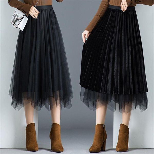 reversible and wearable black mesh women skirt long spring autumn pleated velvet elastic high waist slim wrap tulle skirts
reversible and wearable black mesh women skirt long spring autumn pleated velvet elastic high waist slim wrap tulle skirts