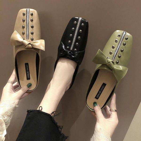 slippers 2021 spring summer leather muller shoes female outer wear loafers flat baotou half sandals and, Black
slippers 2021 spring summer leather muller shoes female outer wear loafers flat baotou half sandals and, Black