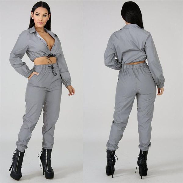 fashion women casual loose solid reflective zipper long sleeve club sport jumpsuit 2pcs summer spring clothes women's two piece pants, White
fashion women casual loose solid reflective zipper long sleeve club sport jumpsuit 2pcs summer spring clothes women's two piece pants, White