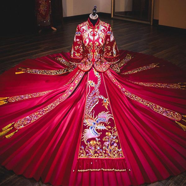classic beaded cuff cheongsam marriage suit embroidery phoenix chinese wedding dress traditional qipao ancient vestidos ethnic clothing, Red
classic beaded cuff cheongsam marriage suit embroidery phoenix chinese wedding dress traditional qipao ancient vestidos ethnic clothing, Red