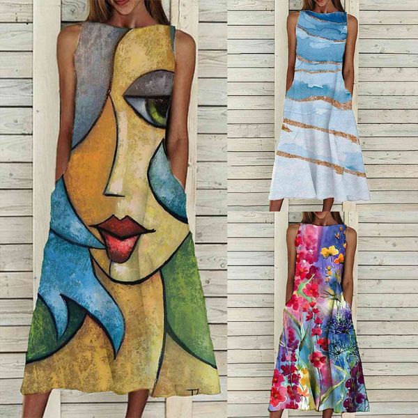 summer sleeveless o neck womens dress printing pocket plus size sleep long dresses ladies clothing, Black;gray
summer sleeveless o neck womens dress printing pocket plus size sleep long dresses ladies clothing, Black;gray