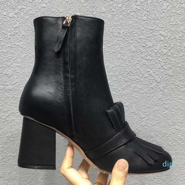 luxury designer womens tassel ankle boots cowskin genuine leather fashion button shoes round toes .5cm thick high heel women, Black
luxury designer womens tassel ankle boots cowskin genuine leather fashion button shoes round toes .5cm thick high heel women, Black