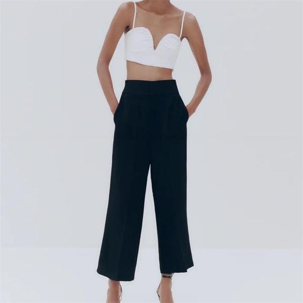 women's pants & capris mesttraf women 2021 fashion side pockets office wear wide leg vintage high waist zipper female trousers streetwe, Black;white
women's pants & capris mesttraf women 2021 fashion side pockets office wear wide leg vintage high waist zipper female trousers streetwe, Black;white