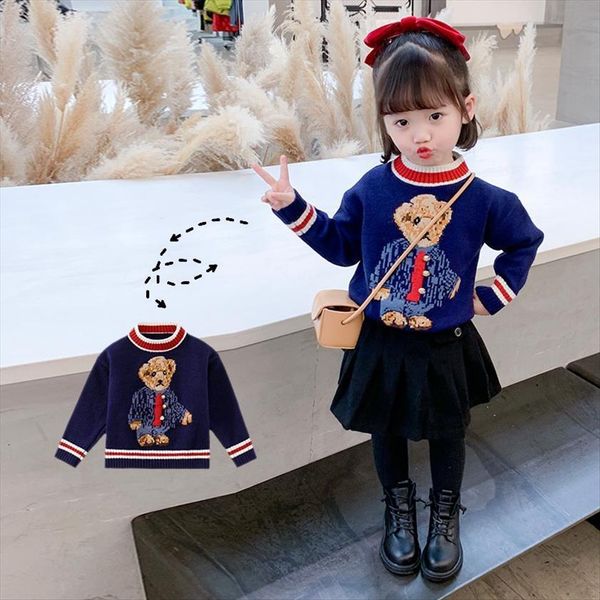 girls knitted striped sweater autumn and winter foreign style baby bear navy blue childrens short round neck top
girls knitted striped sweater autumn and winter foreign style baby bear navy blue childrens short round neck top