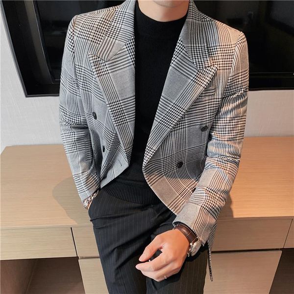 men's suits & blazers british style black and white plaid double breasted suit jackets men clothing simple slim fit business formal wea, White;black
men's suits & blazers british style black and white plaid double breasted suit jackets men clothing simple slim fit business formal wea, White;black