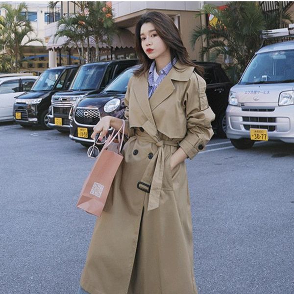women's trench coats british style windbreaker middle long 2021 autumn korean loose overcoat waist closing fashion coat for women, Tan;black
women's trench coats british style windbreaker middle long 2021 autumn korean loose overcoat waist closing fashion coat for women, Tan;black