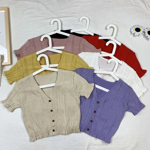 women's blouses & shirts hollow out v-neck brief paragraph of knitted cardigan woman fire prevent bask in summer shirt with short sleev, White
women's blouses & shirts hollow out v-neck brief paragraph of knitted cardigan woman fire prevent bask in summer shirt with short sleev, White