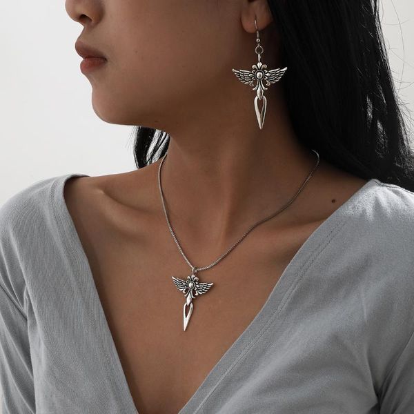 earrings & necklace angel wing cross pendant silvering charm chain same dangle fashion jewely set gift for men and women, Silver
earrings & necklace angel wing cross pendant silvering charm chain same dangle fashion jewely set gift for men and women, Silver
