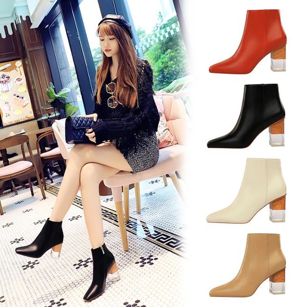 boots fashion slimming nightclub women's transparent crystal with thick high heel square ankle, Black
boots fashion slimming nightclub women's transparent crystal with thick high heel square ankle, Black