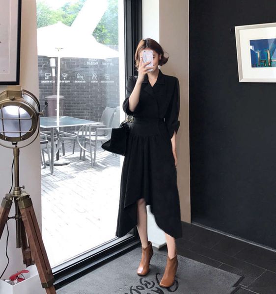 chic spring autumn retracted waist irregular lapel long, White;black
chic spring autumn retracted waist irregular lapel long, White;black