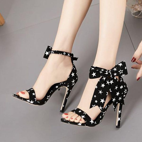 spring and summer style mixed colors bow a- line with large size high heels star sandals women's women, Black
spring and summer style mixed colors bow a- line with large size high heels star sandals women's women, Black