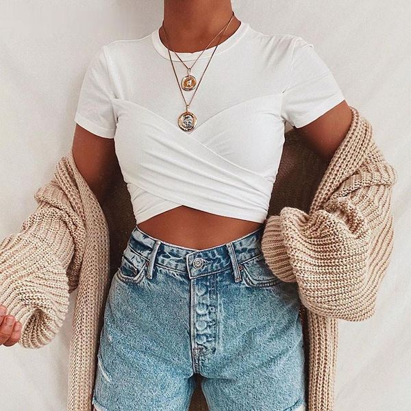 women's t-shirt drop crop frauen 2021 wrap damen oansatz sommer fliege casual t shirt kpop, White
women's t-shirt drop crop frauen 2021 wrap damen oansatz sommer fliege casual t shirt kpop, White